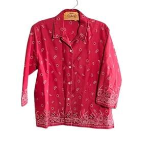 Casey Max Red Paisley Floral Print Cotton Shirt Size Large Western Style